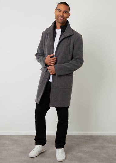 Threadbare Charcoal Faux Wool Mock Layer Longline Utility Coat
