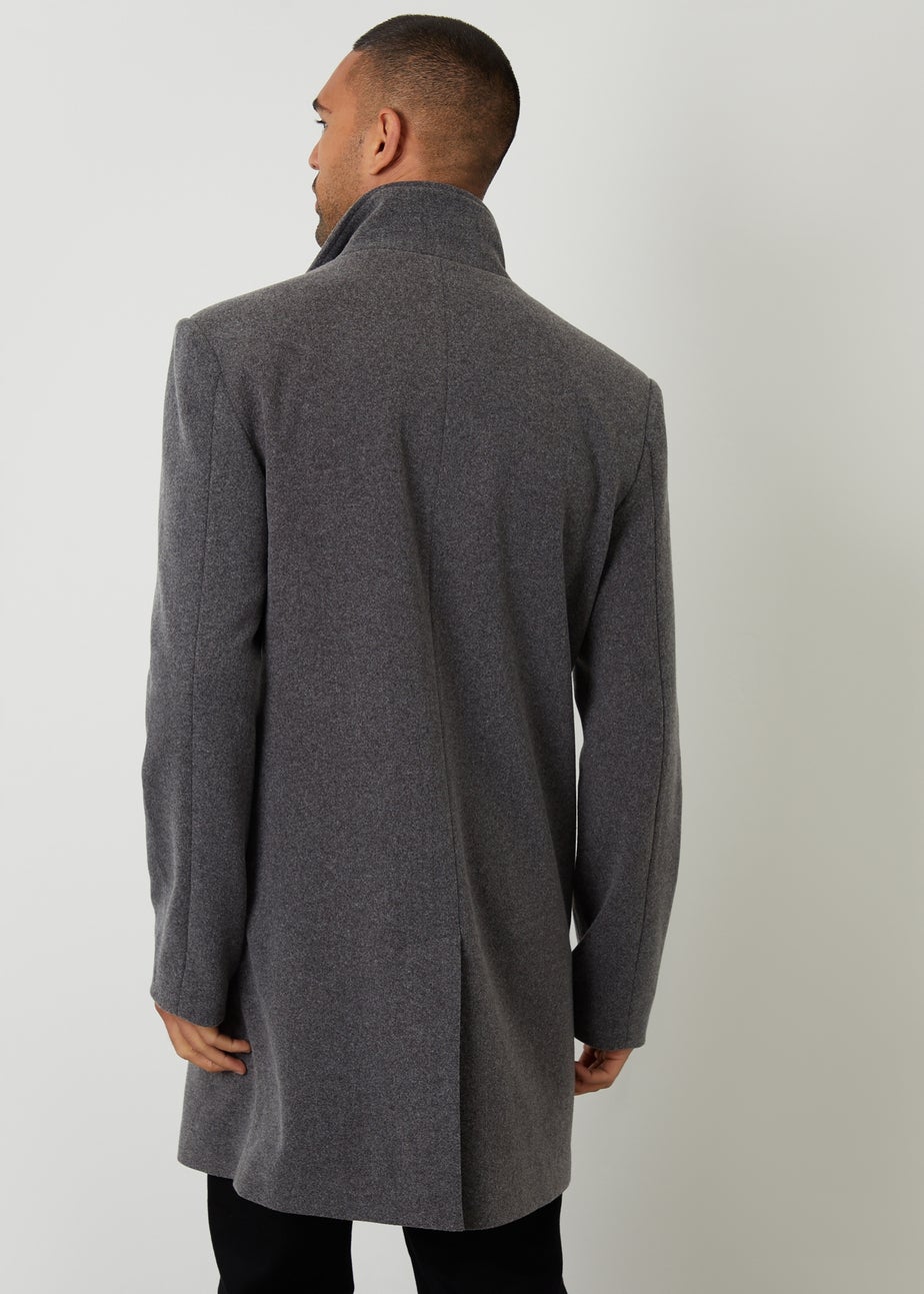 Threadbare Charcoal Faux Wool Mock Layer Longline Utility Coat