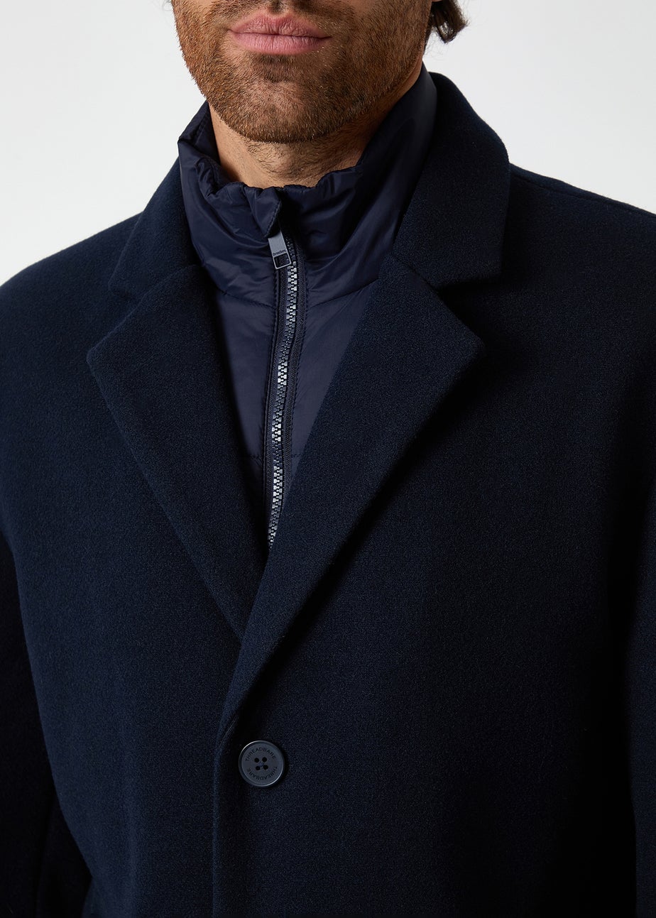 Threadbare Navy Faux Wool Mock Layer Longline Mac