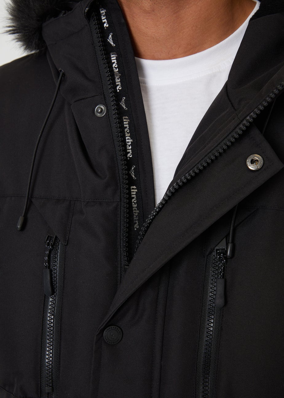 Threadbare Black Showerproof Longline Quilted Parka Jacket
