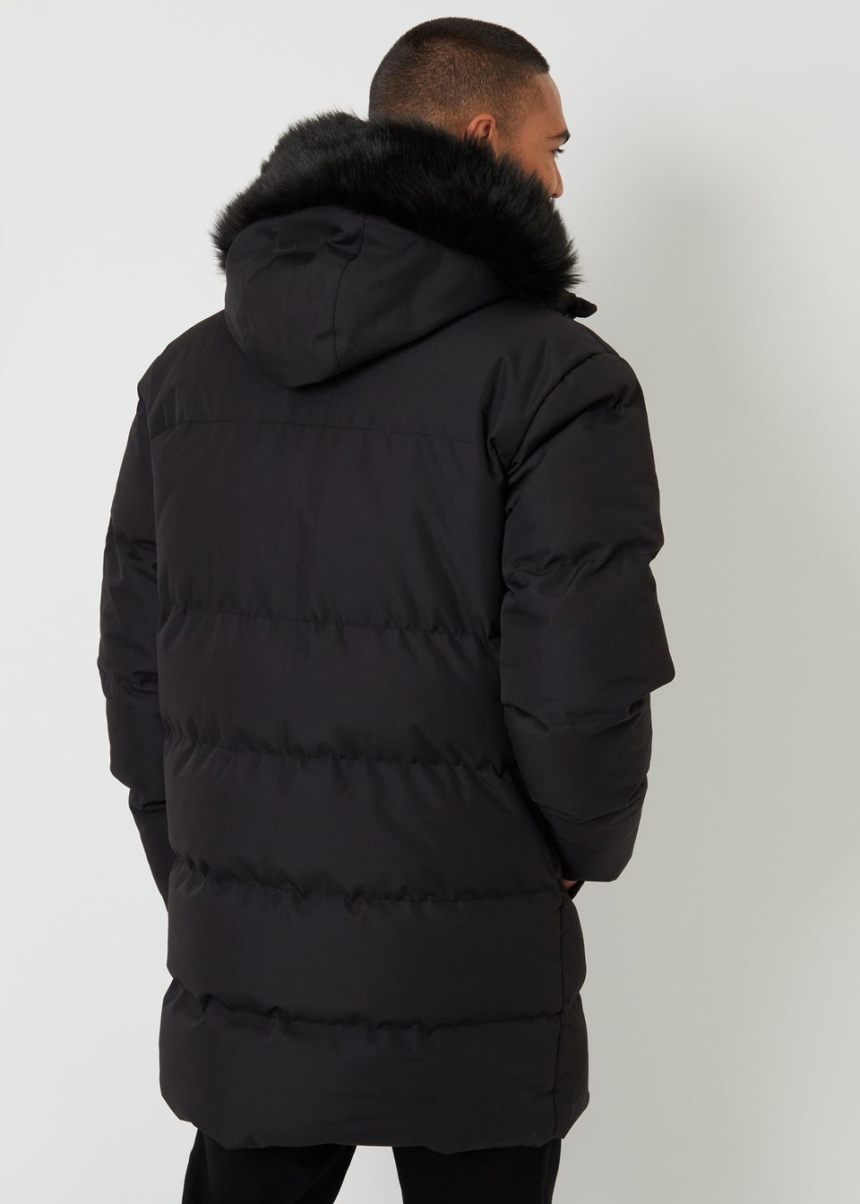 Threadbare Black Showerproof Longline Quilted Parka Jacket
