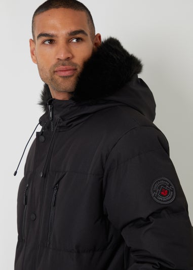 Threadbare Black Showerproof Longline Quilted Parka Jacket
