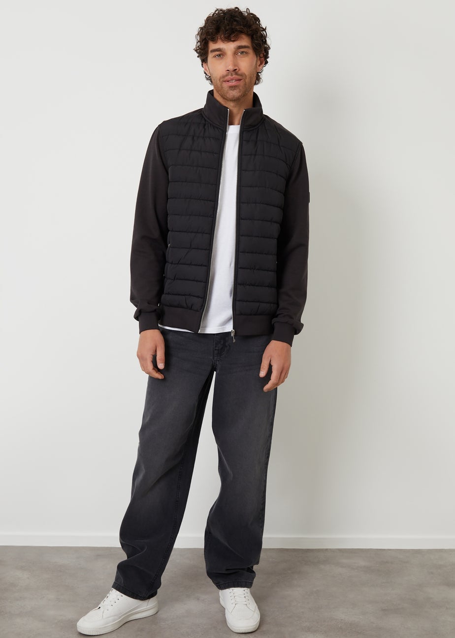 Threadbare Black Quilted Hybrid Funnel Neck Jacket