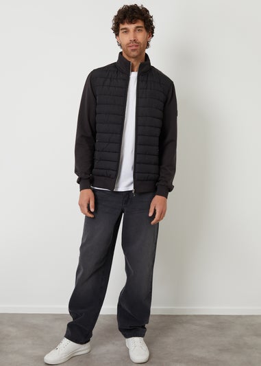 Threadbare Black Quilted Hybrid Funnel Neck Jacket
