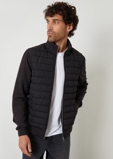Threadbare Black Quilted Hybrid Funnel Neck Jacket