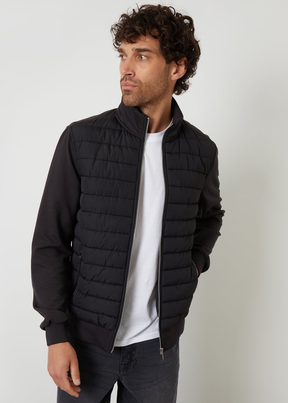 Threadbare Black Quilted Hybrid Funnel Neck Jacket