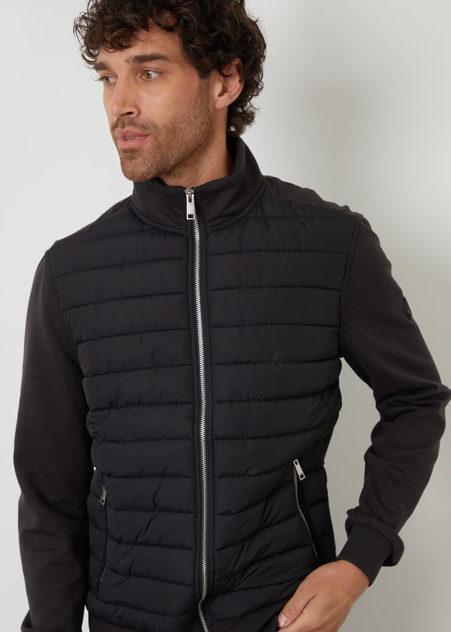 Threadbare Black Quilted Hybrid Funnel Neck Jacket