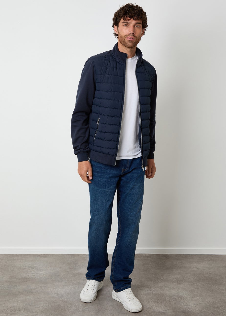 Threadbare Navy Quilted Hybrid Funnel Neck Jacket