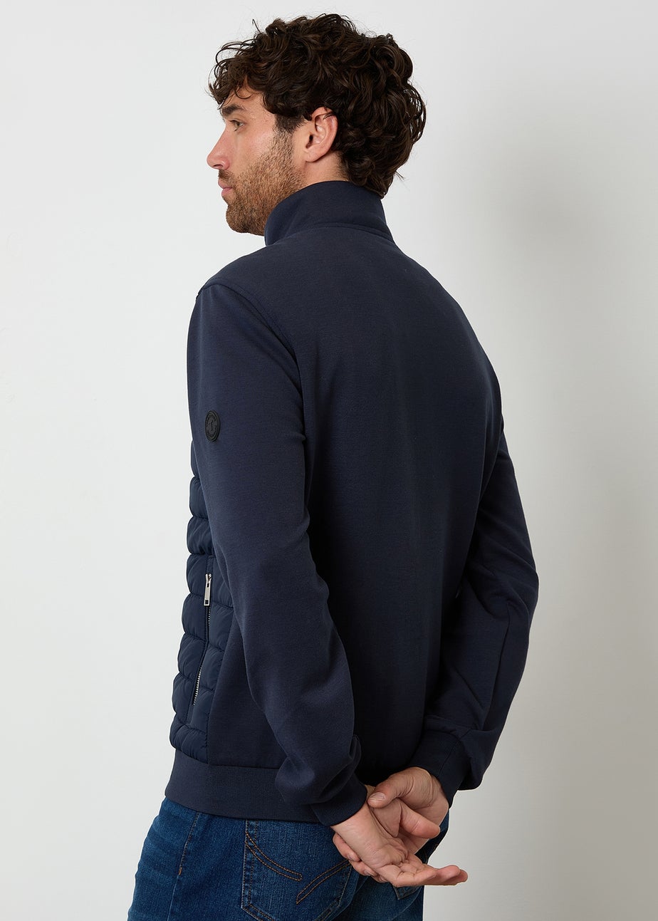 Threadbare Navy Quilted Hybrid Funnel Neck Jacket
