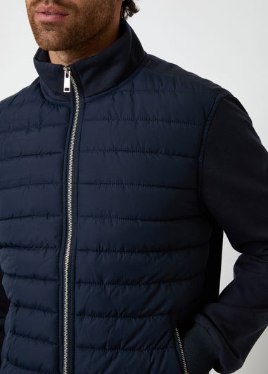 Threadbare Navy Quilted Hybrid Funnel Neck Jacket