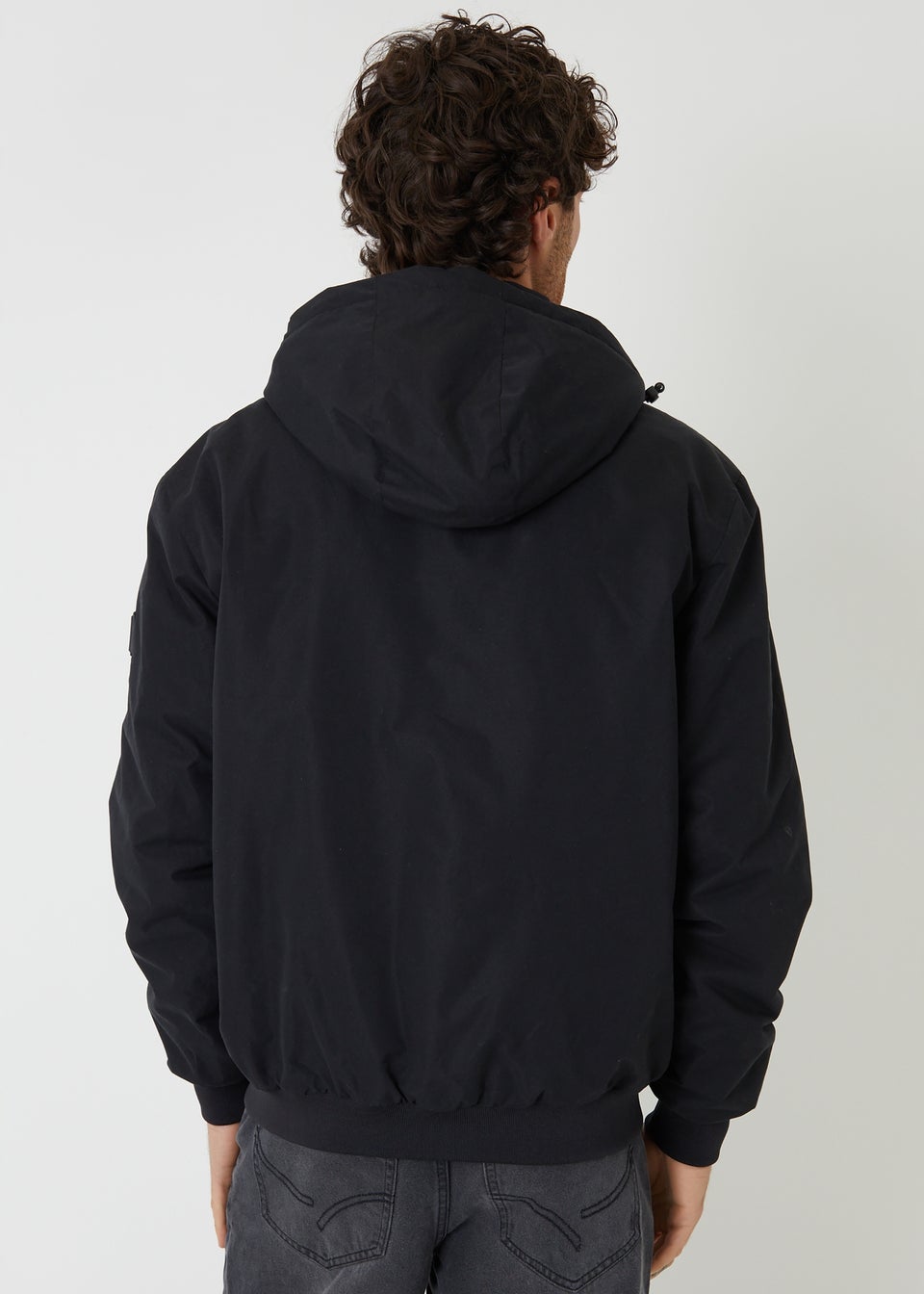 Threadbare Black Microfleece Lined Hooded Lightweight Jacket