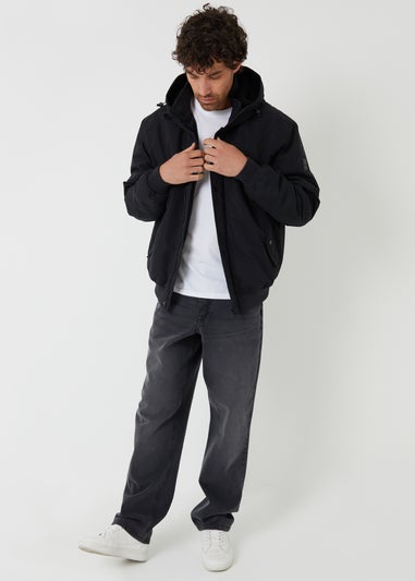 Threadbare Black Microfleece Lined Hooded Lightweight Jacket