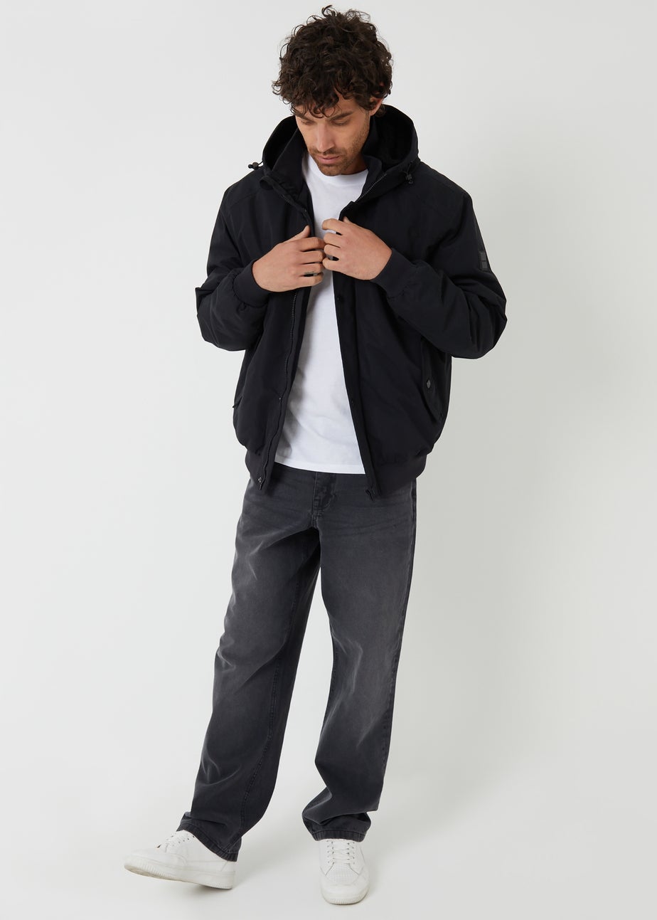 Threadbare Black Microfleece Lined Hooded Lightweight Jacket