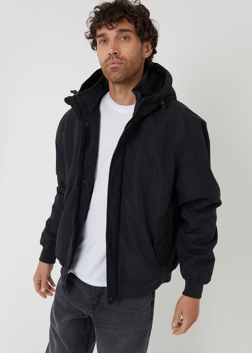 Threadbare Black Microfleece Lined Hooded Lightweight Jacket