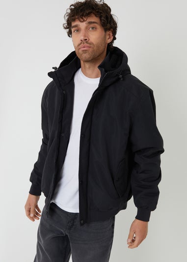 Threadbare Black Microfleece Lined Hooded Lightweight Jacket