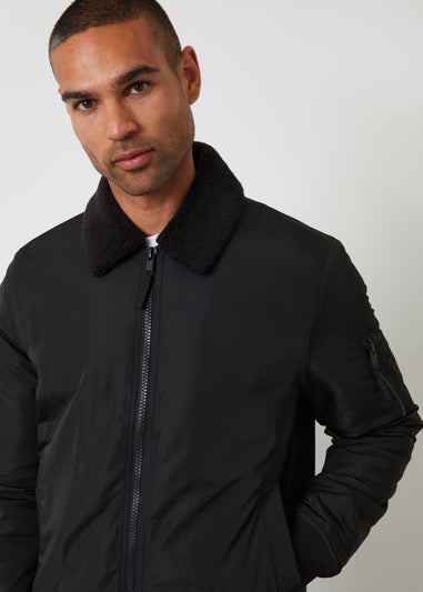 Threadbare Black Borg Lined Collared Jacket