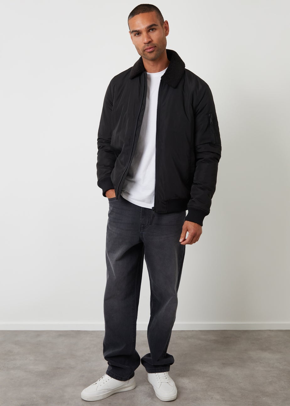 Threadbare Black Borg Lined Collared Jacket