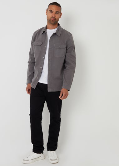 Threadbare Dark Grey Cotton Snap Fastening Shacket