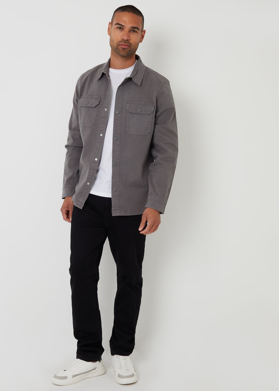 Threadbare Dark Grey Cotton Snap Fastening Shacket