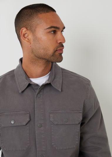 Threadbare Dark Grey Cotton Snap Fastening Shacket