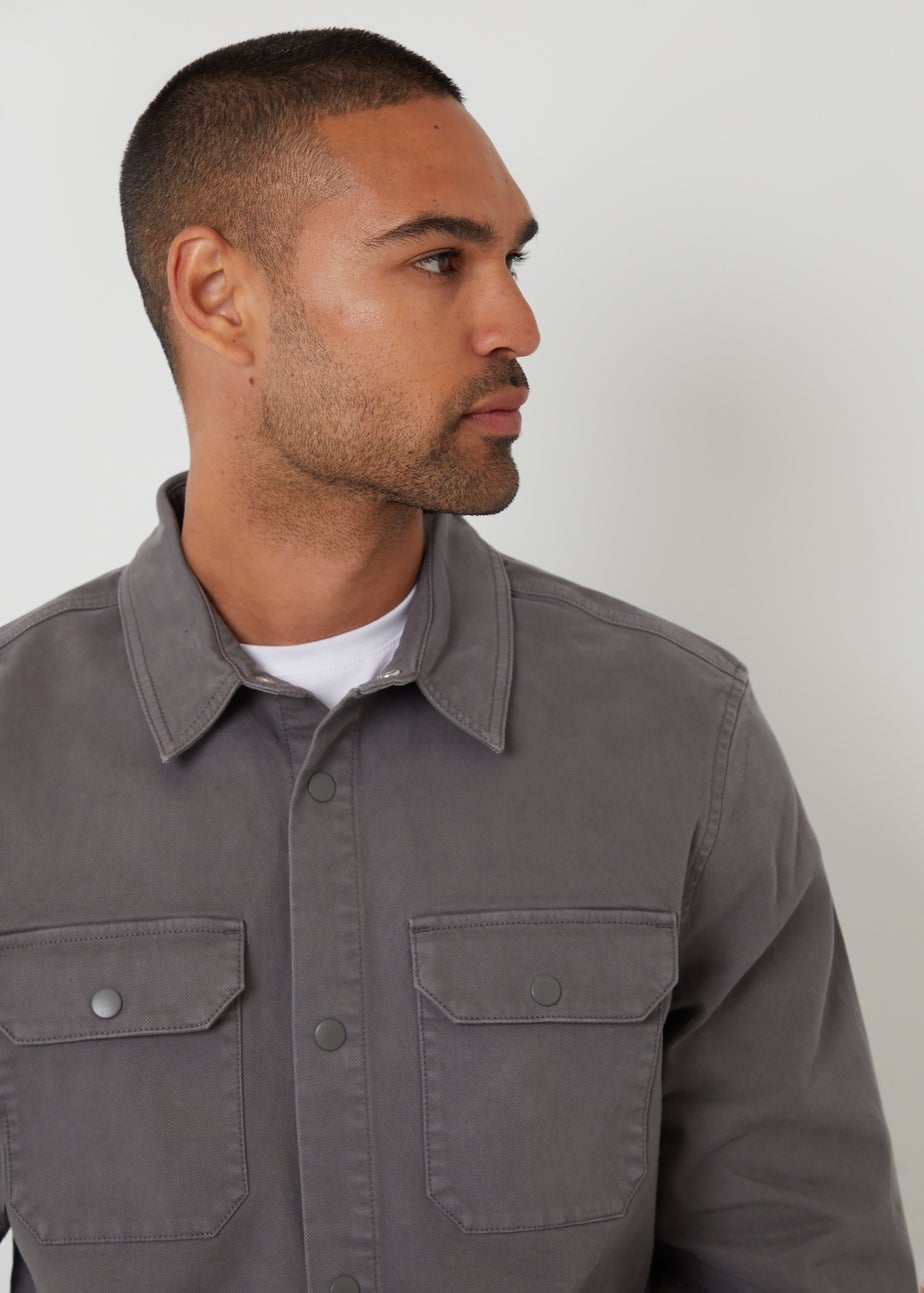Threadbare Dark Grey Cotton Snap Fastening Shacket