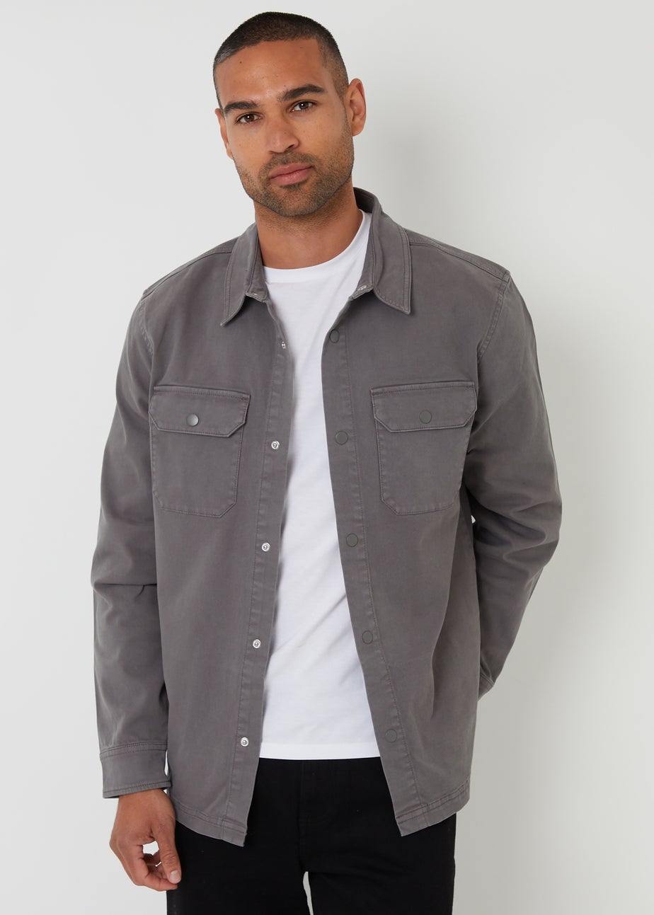 Threadbare Dark Grey Cotton Snap Fastening Shacket