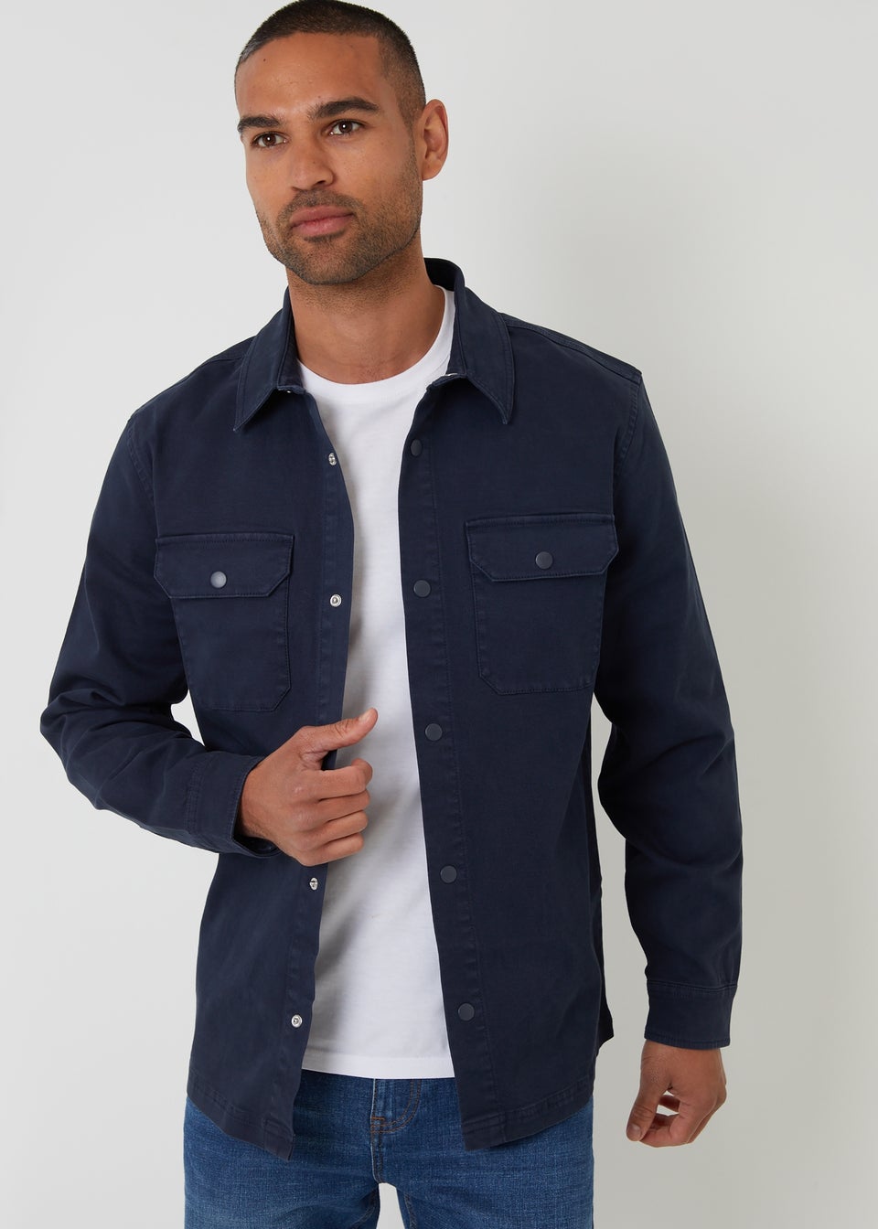 Threadbare Navy Cotton Snap Fastening Shacket