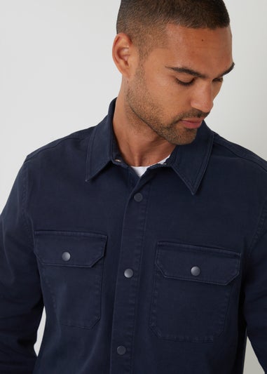 Threadbare Navy Cotton Snap Fastening Shacket