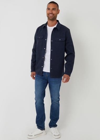 Threadbare Navy Cotton Snap Fastening Shacket