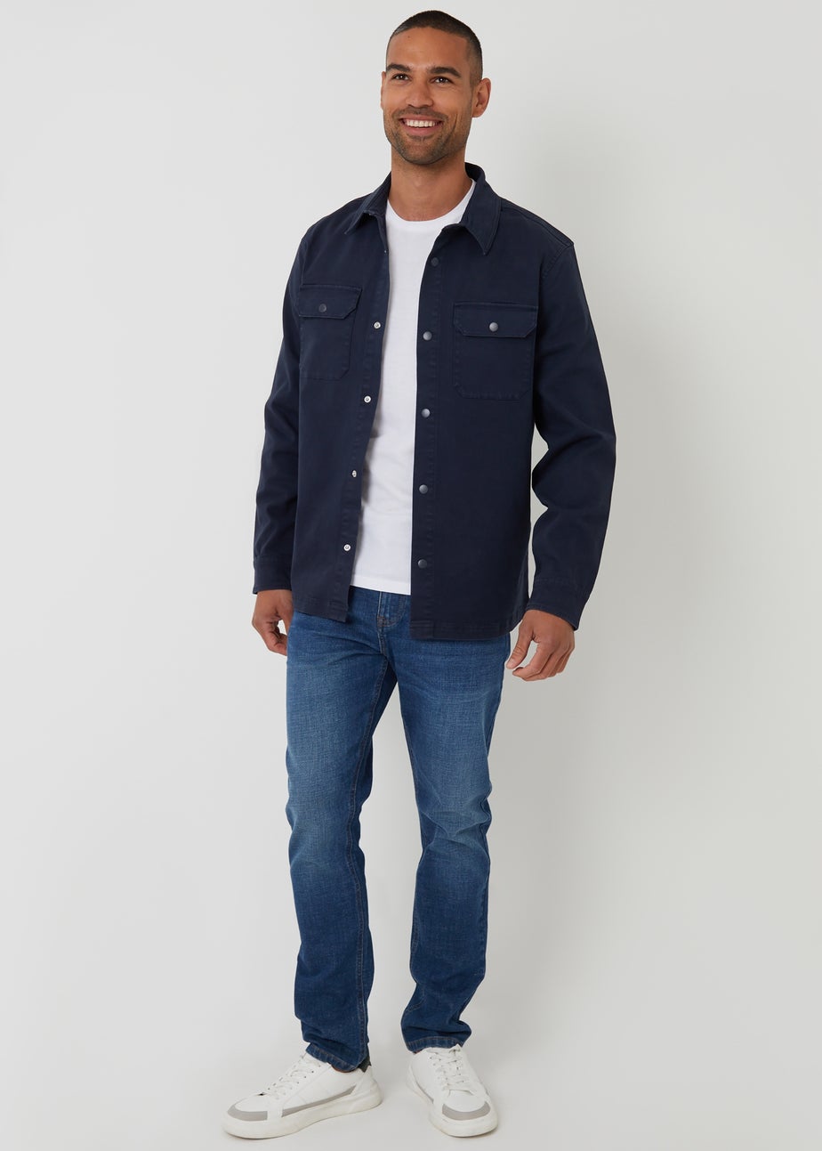 Threadbare Navy Cotton Snap Fastening Shacket