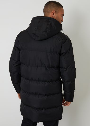 Threadbare Black Showerproof Longline Hooded Puffer Jacket