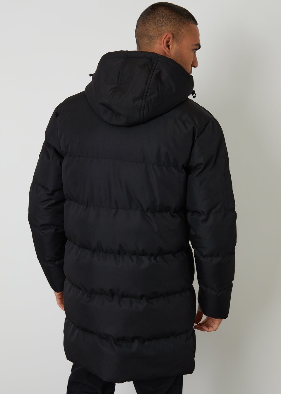 Threadbare Black Showerproof Longline Hooded Puffer Jacket