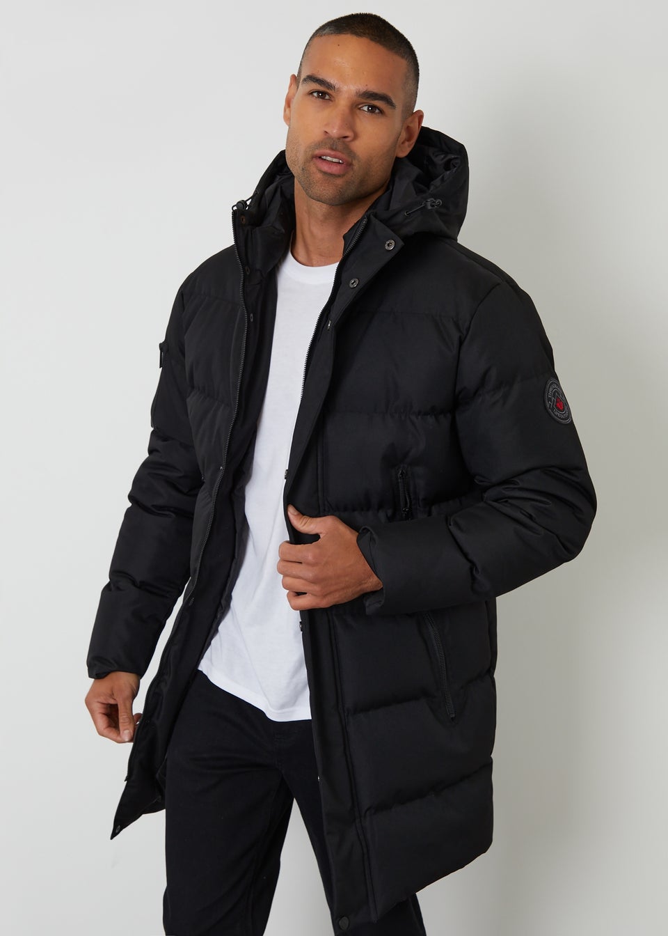 Threadbare Black Showerproof Longline Hooded Puffer Jacket
