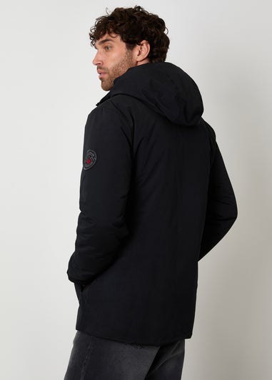 Threadbare Black Showerproof Padded Hooded Coat