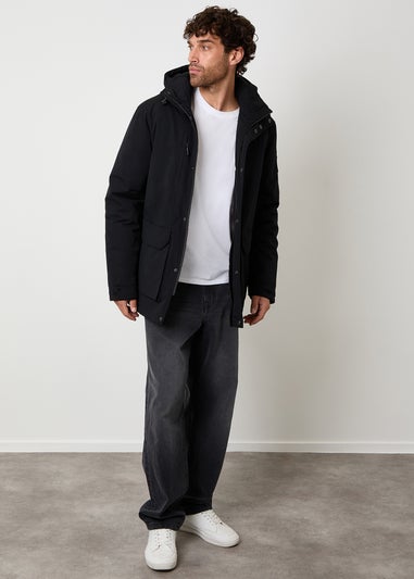 Threadbare Black Showerproof Padded Hooded Coat