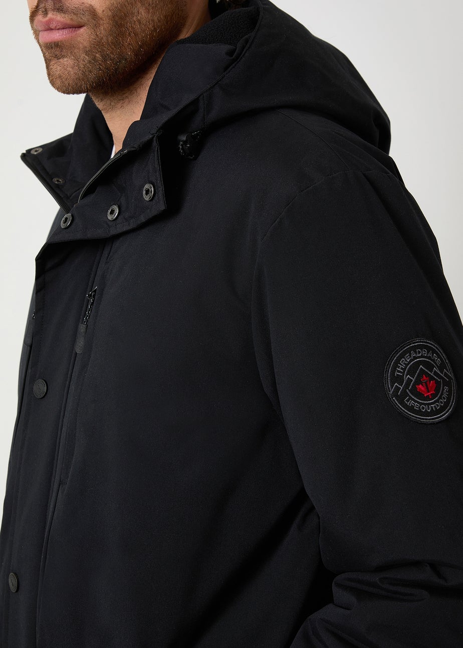 Threadbare Black Showerproof Padded Hooded Coat
