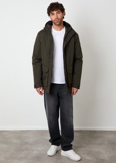 Threadbare Khaki Showerproof Padded Hooded Coat