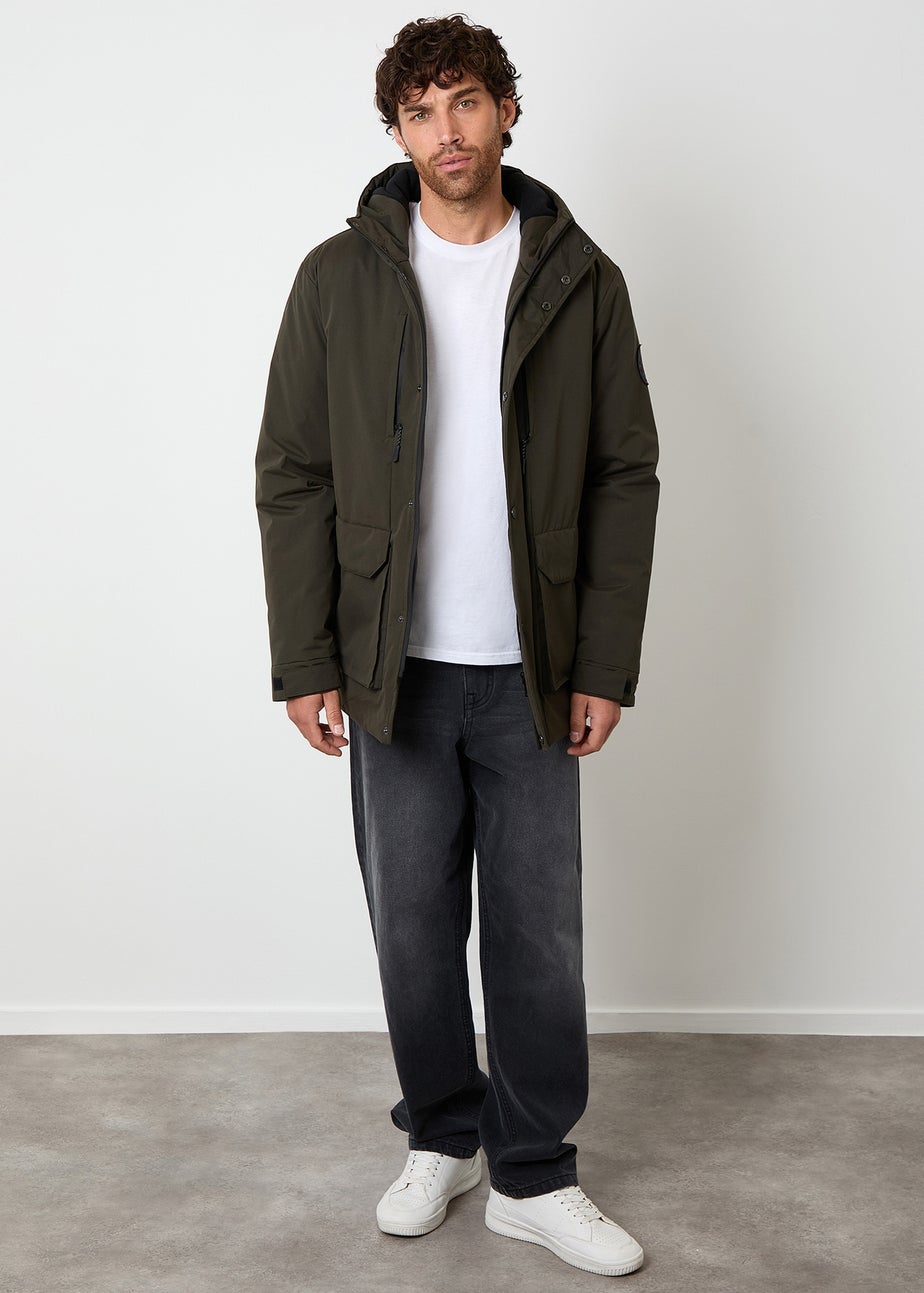 Threadbare Khaki Showerproof Padded Hooded Coat
