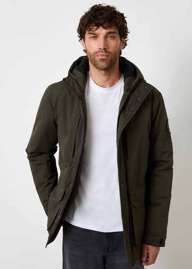 Threadbare Khaki Showerproof Padded Hooded Coat