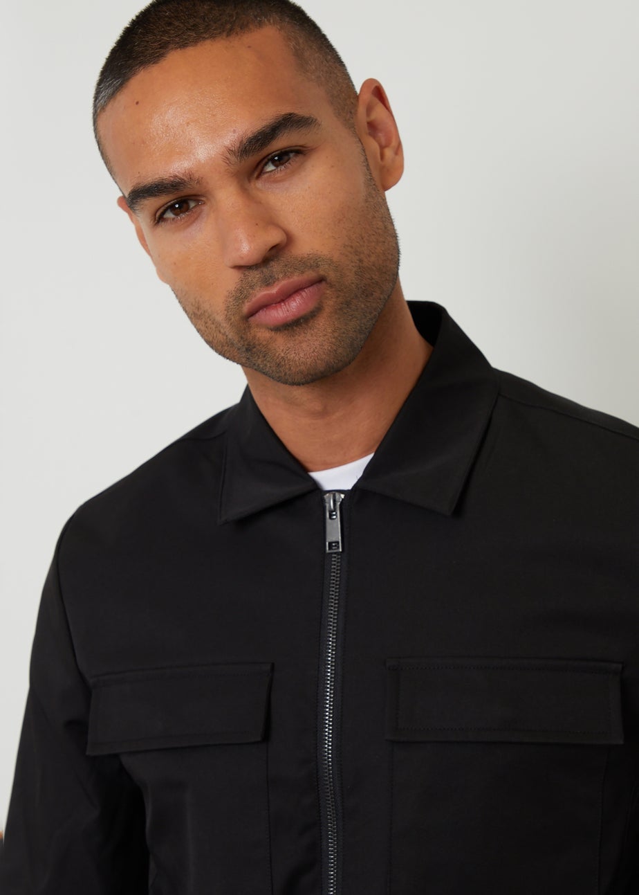Threadbare Black Lightweight Collared Zip Up Jacket