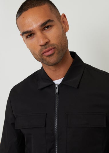 Threadbare Black Lightweight Collared Zip Up Jacket