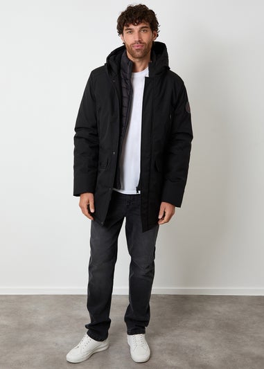 Threadbare Black Mock Inner Longline Utility Coat