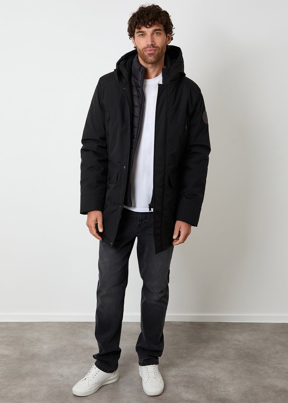 Threadbare Black Mock Inner Longline Utility Coat
