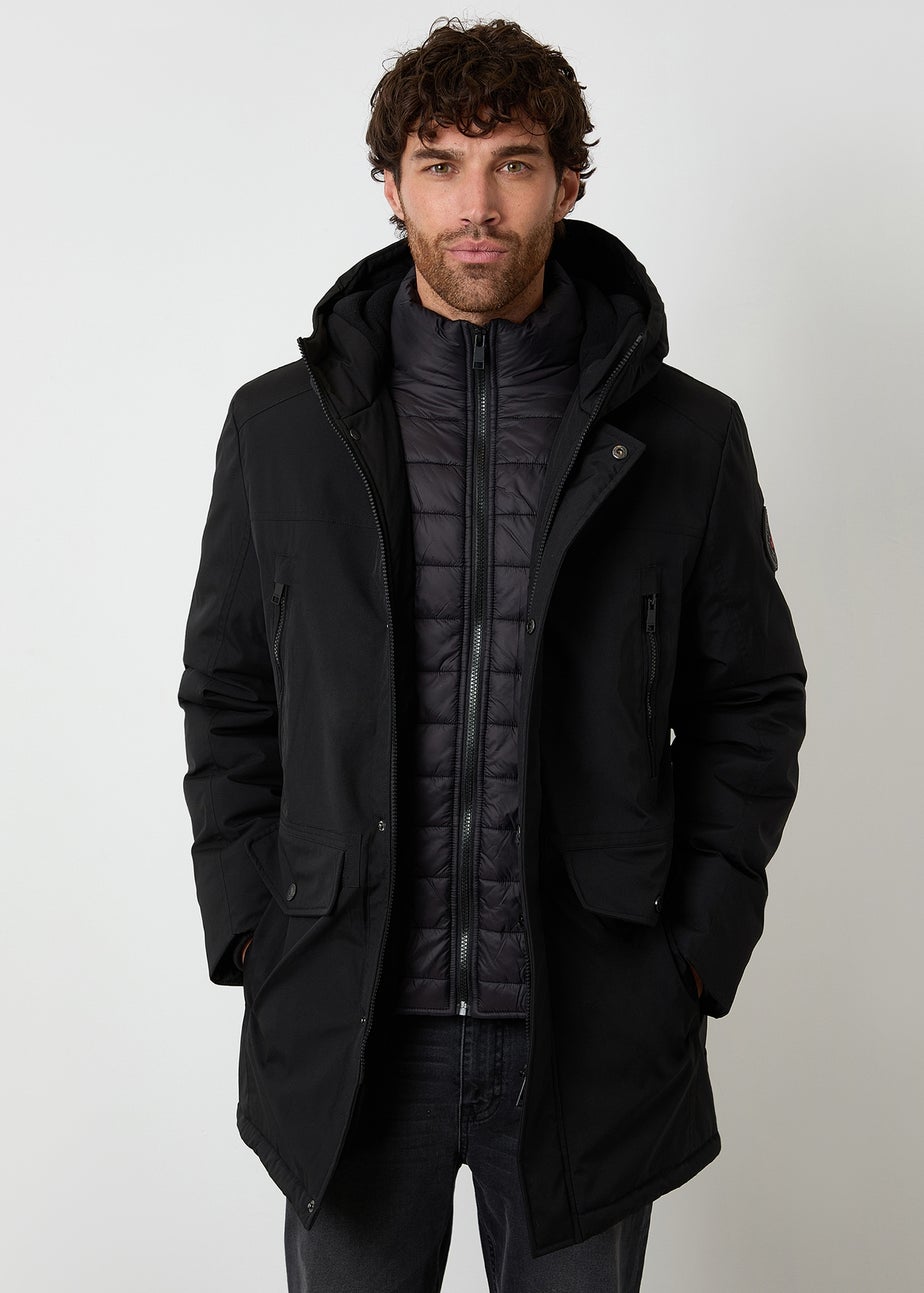Threadbare Black Mock Inner Longline Utility Coat