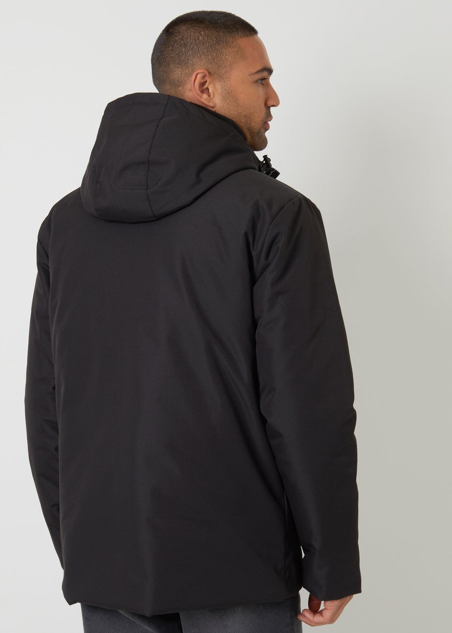 Threadbare Black Showerproof Longline Hooded Padded Jacket