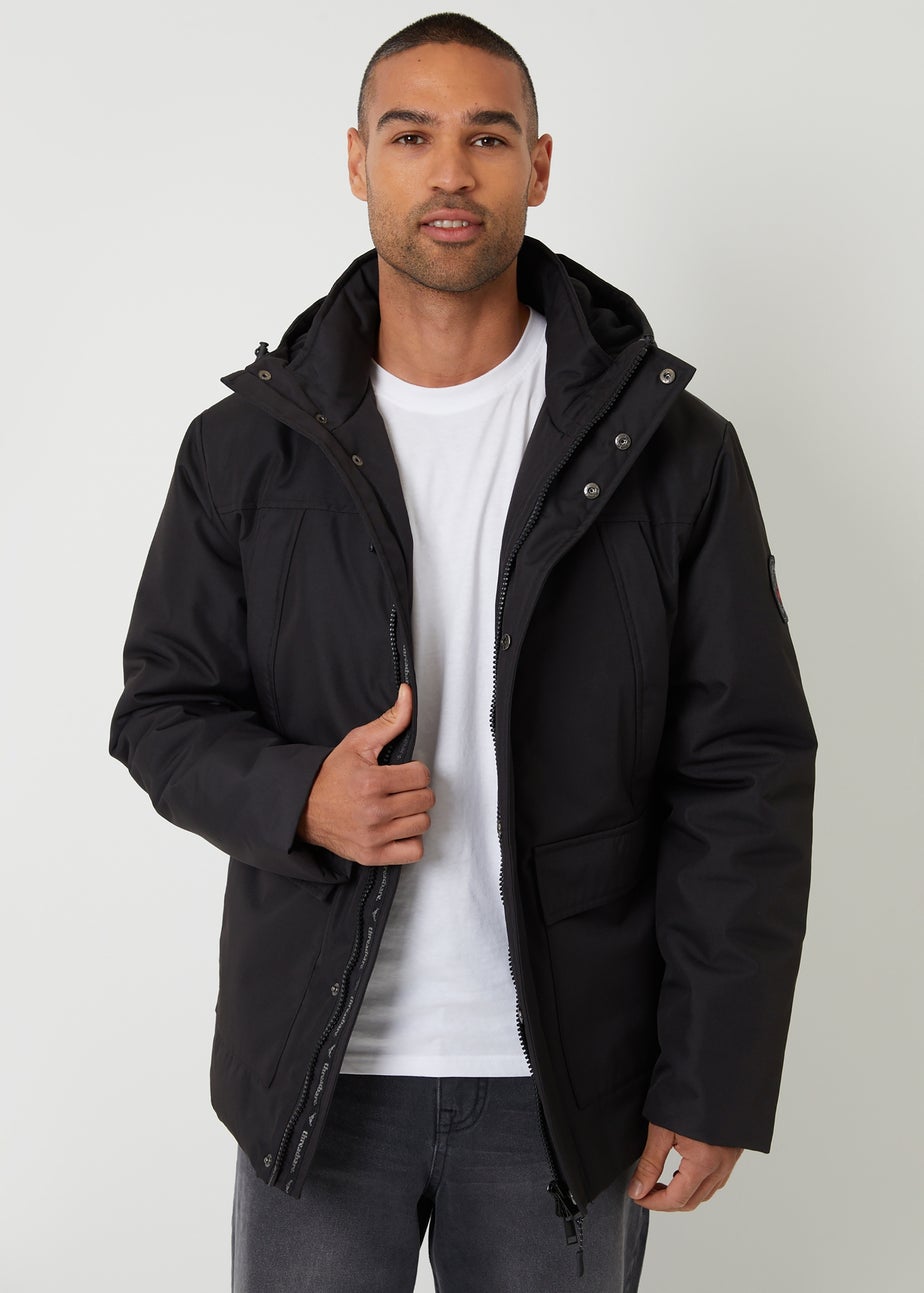 Threadbare Black Showerproof Longline Hooded Padded Jacket