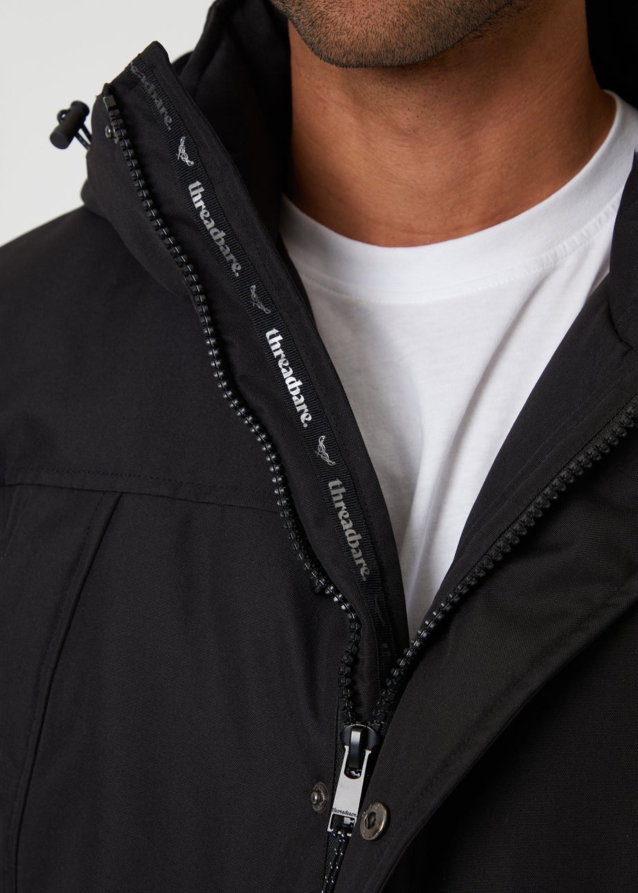 Threadbare Black Showerproof Longline Hooded Padded Jacket