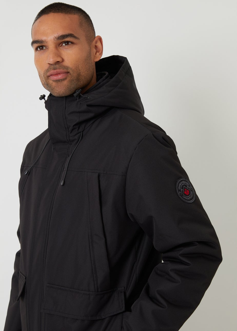 Threadbare Black Showerproof Longline Hooded Padded Jacket