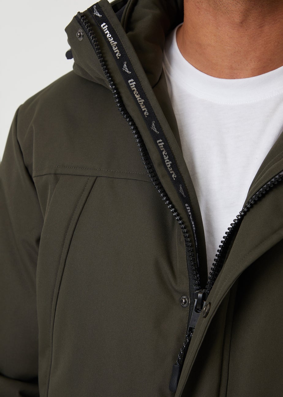 Threadbare Khaki Showerproof Longline Hooded Padded Jacket