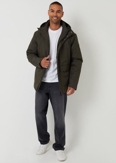 Threadbare Khaki Showerproof Longline Hooded Padded Jacket